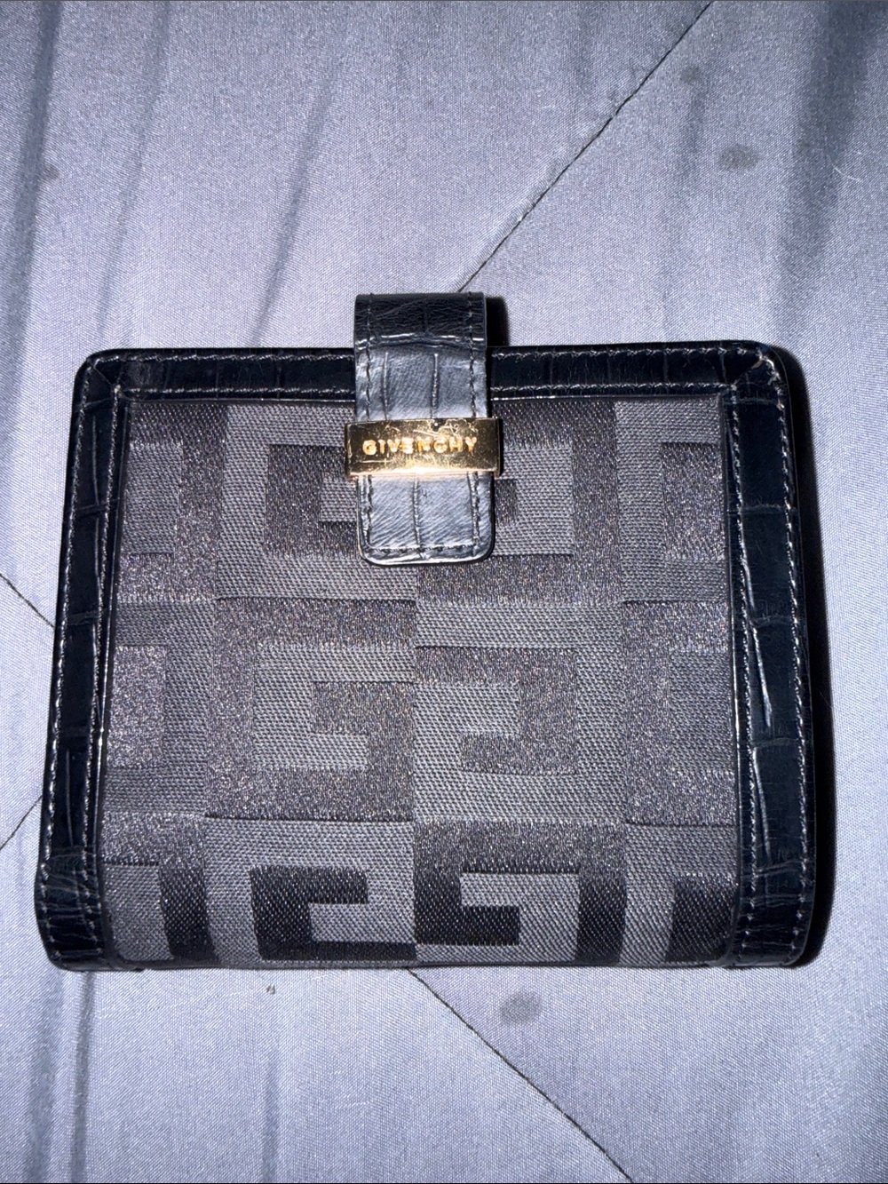 Givenchy Black Logo Canvas Wallet with Gold Accent